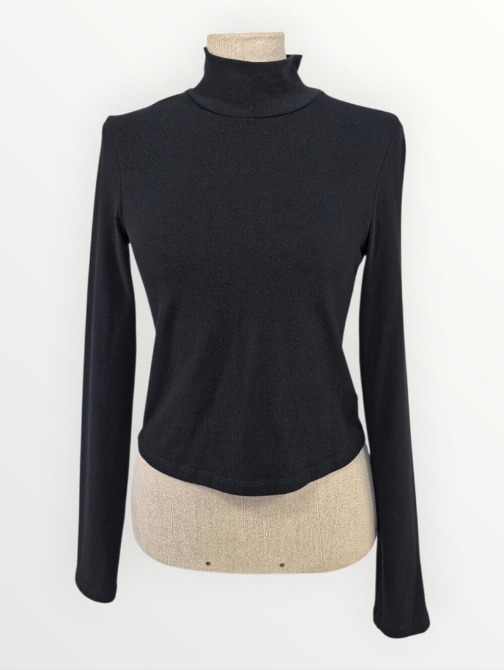 Alice + Olivia Black Jersey Turtleneck Top M Long Sleeve Back Zip Made in USA